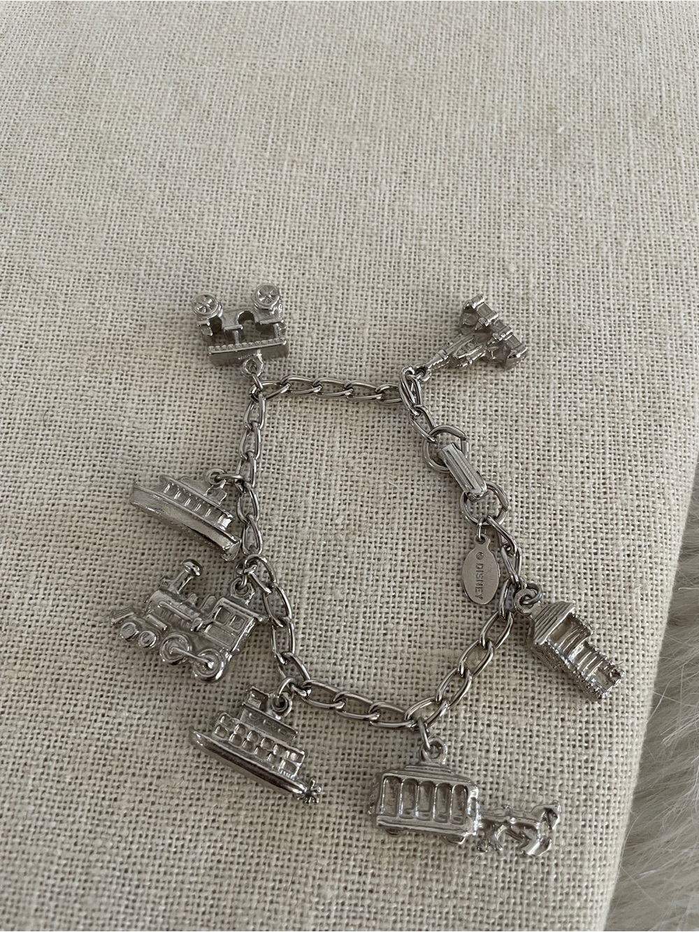 Vintage Disneyland Silver tone Train castle steamboat Charm Bracelet
